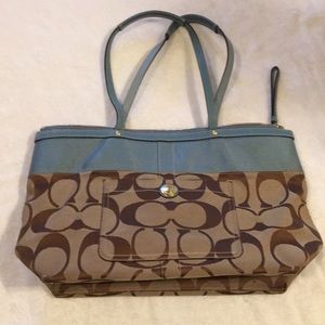 Coach Shoulder Hand Bag Purse Blue Brown Leather